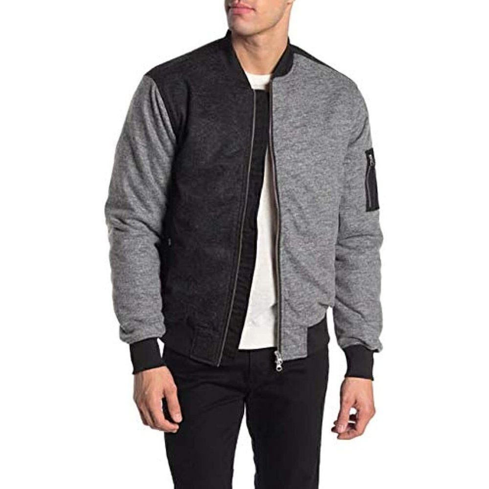 New Wesc Mumel Men Wool Bomber US M Gray Black Colorblock Flannel Jacket Unisex
